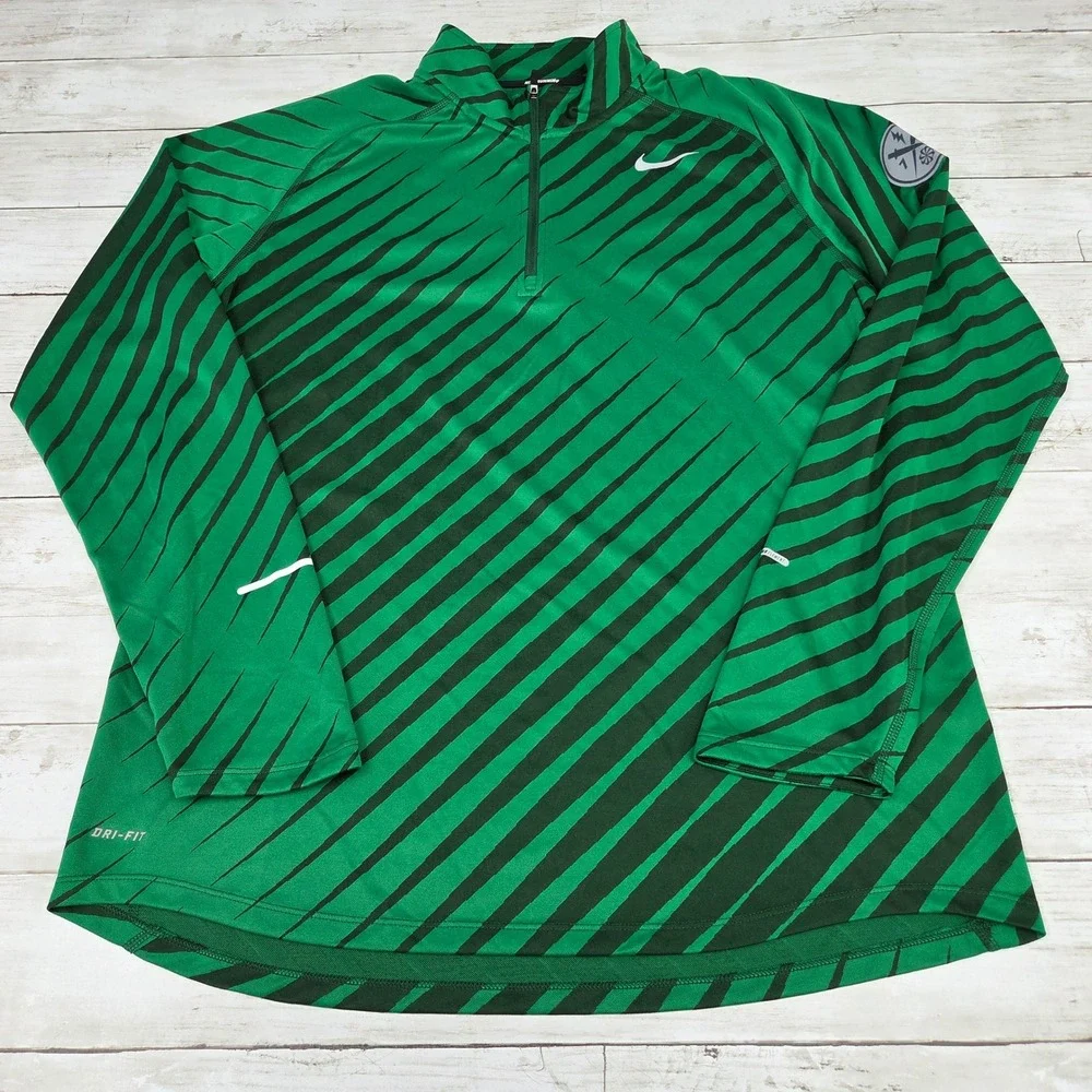 Nike Dri-FIT Running 1/4 Zip Pullover Striped Mens L Green Black 451280-341
